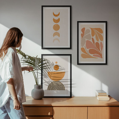 Set of 3 framed wall art pieces Abstract orange shapes