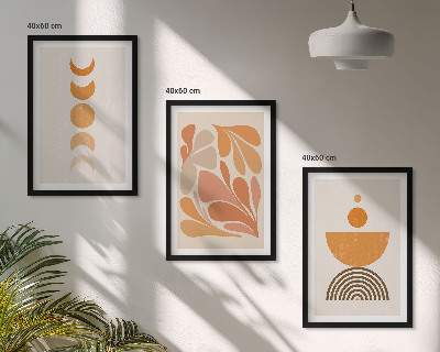 Set of 3 framed wall art pieces Abstract orange shapes