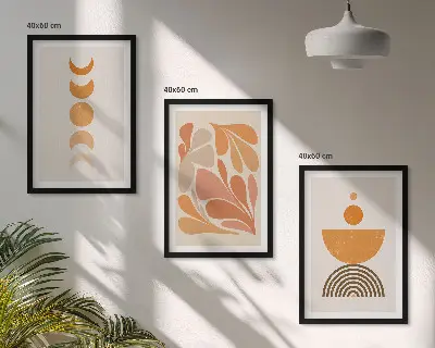 Abstract orange shapes wall art set of 3 framed pieces