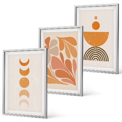 Set of 3 framed wall art pieces Abstract orange shapes