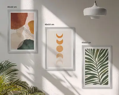 Abstract leaf shapes wall art three-piece set