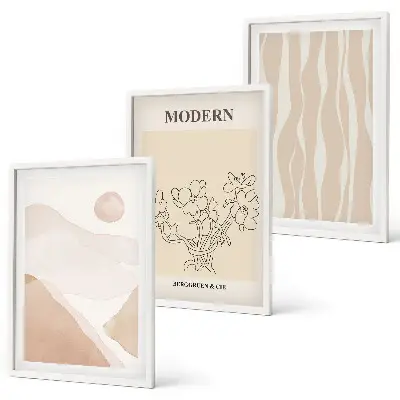 Set of 3 framed wall art pieces abstract shapes and colors