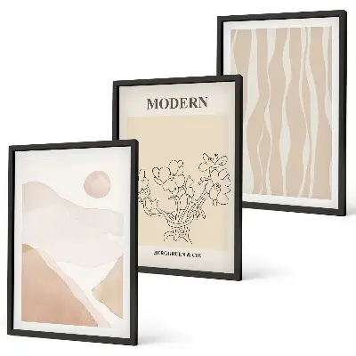Set of 3 framed wall art pieces abstract shapes and colors