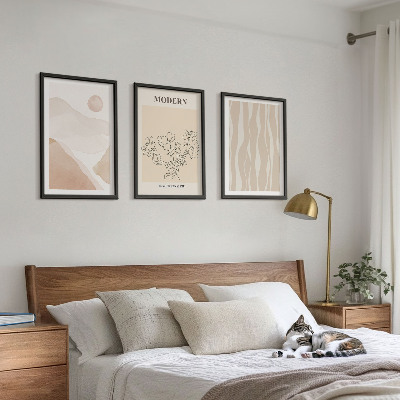 Set of 3 framed wall art pieces Abstract shapes colors