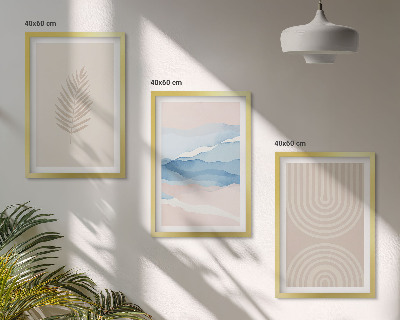 Three-piece wall art piece Leaves waves beige blue