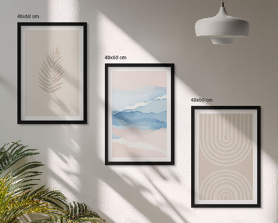 Three-piece wall art piece Leaves waves beige blue
