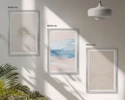 Sun waves abstract lines pastel wall art set of 3 framed pieces