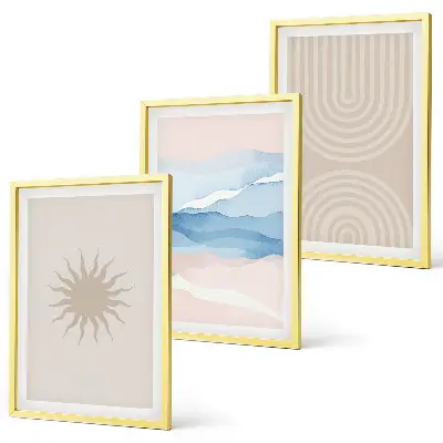 Sun waves abstract lines pastel wall art set of 3 framed pieces