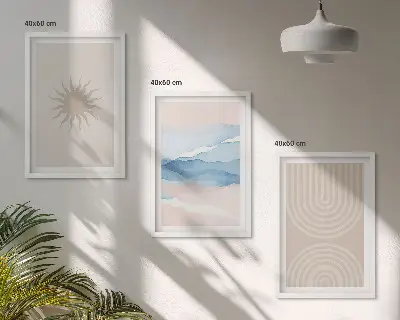 Sun waves abstract lines pastel wall art set of 3 framed pieces