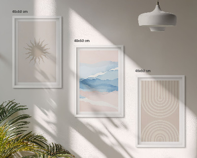 Set of 3 framed wall art pieces Sun waves abstract lines pastel