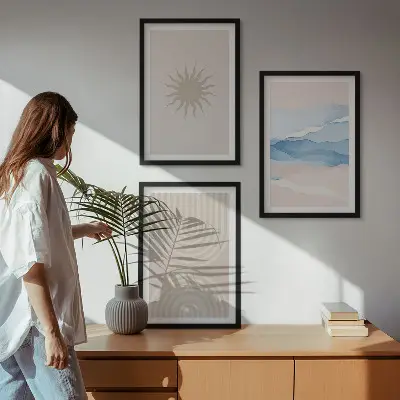 Sun waves abstract lines pastel wall art set of 3 framed pieces