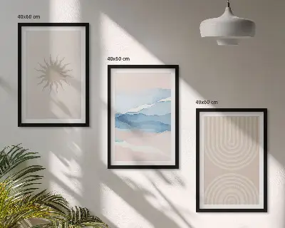 Sun waves abstract lines pastel wall art set of 3 framed pieces
