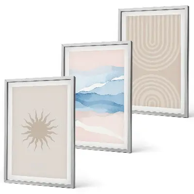 Sun waves abstract lines pastel wall art set of 3 framed pieces