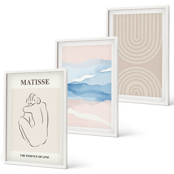 Wall art set Lines waves pastel minimalism