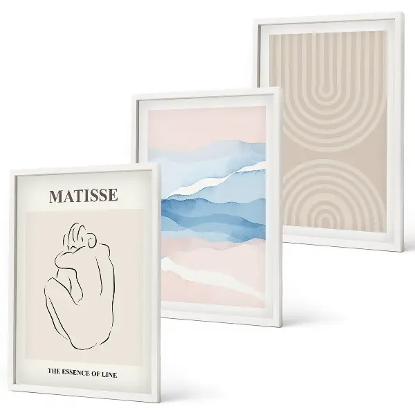 Wall art set minimalist pastel wave lines