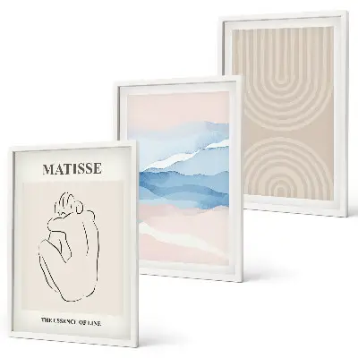 Wall art set minimalist pastel wave lines