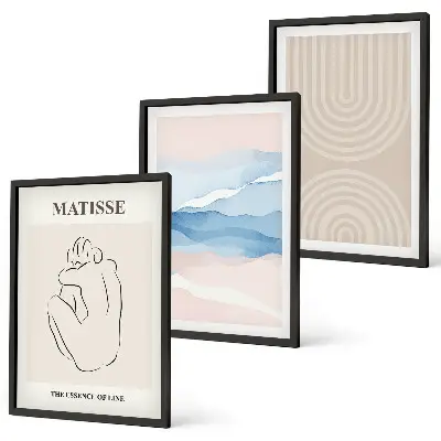 Wall art set minimalist pastel wave lines