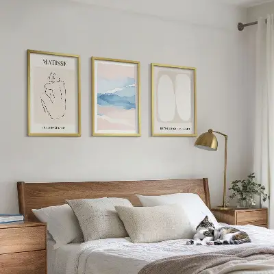 Three-piece abstract wall art set inspired by Matisse's forms