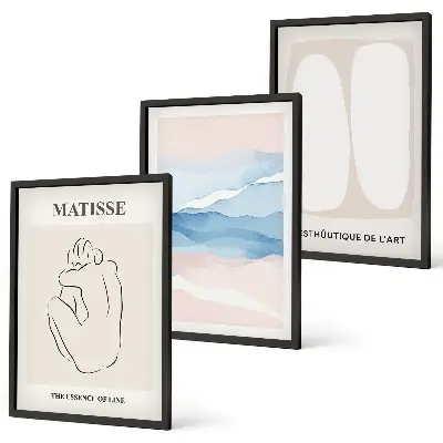 Three-piece abstract wall art set inspired by Matisse's forms