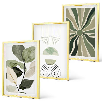 Set of 3 framed wall art pieces Plant motifs, geometry, greenery