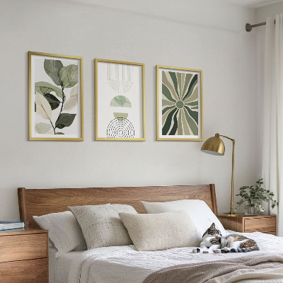 Set of 3 framed wall art pieces Plant motifs, geometry, greenery
