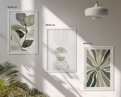 Set of 3 framed wall art pieces Plant motifs, geometry, greenery