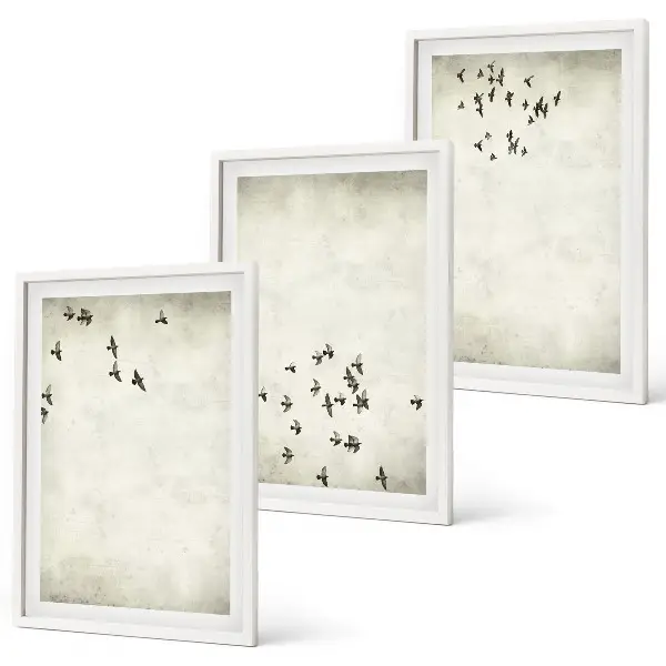 Minimalist bird painting set of 3 framed wall art pieces