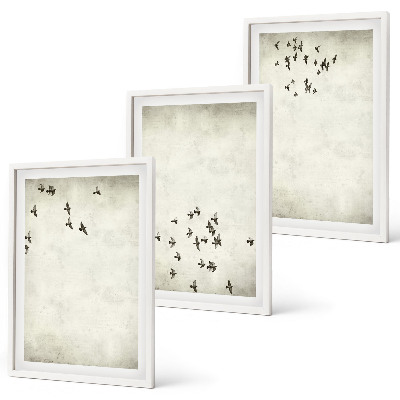 Set of 3 framed wall art pieces Minimalist bird painting