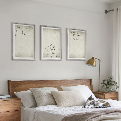 Set of 3 framed wall art pieces Minimalist bird painting