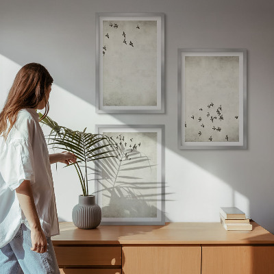 Set of 3 framed wall art pieces Minimalist bird painting