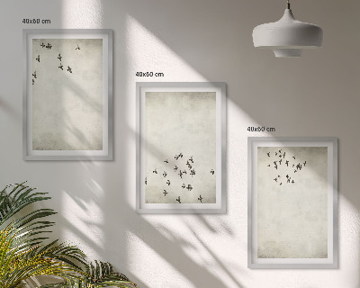 Set of 3 framed wall art pieces Minimalist bird painting