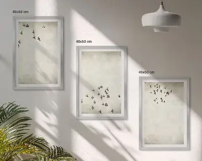 Minimalist bird painting set of 3 framed wall art pieces