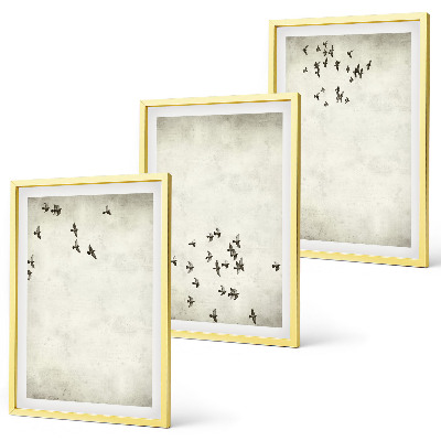 Set of 3 framed wall art pieces Minimalist bird painting