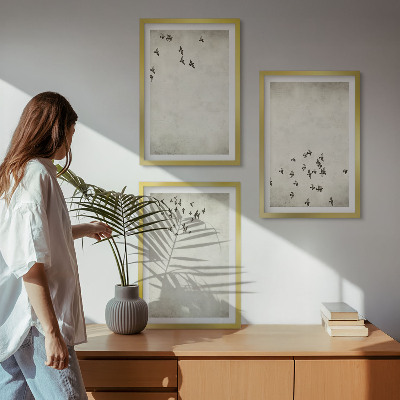 Set of 3 framed wall art pieces Minimalist bird painting