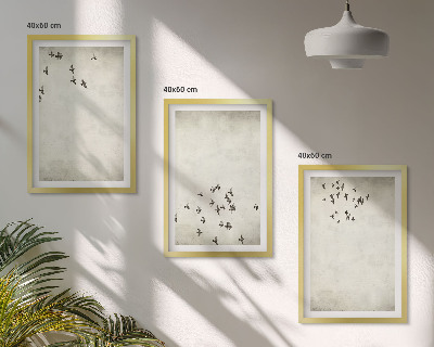 Set of 3 framed wall art pieces Minimalist bird painting