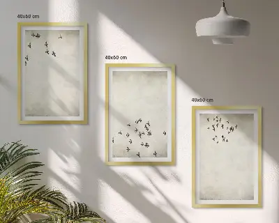 Minimalist bird painting set of 3 framed wall art pieces
