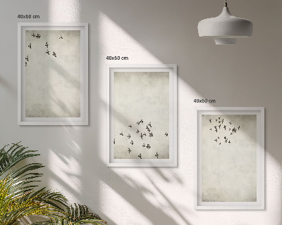 Set of 3 framed wall art pieces Minimalist bird painting