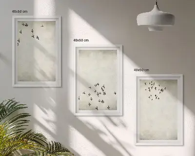 Minimalist bird painting set of 3 framed wall art pieces
