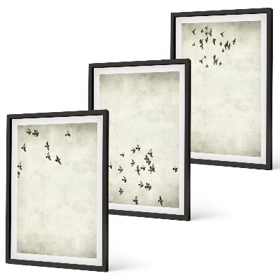 Set of 3 framed wall art pieces Minimalist bird painting