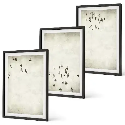 Minimalist bird painting set of 3 framed wall art pieces