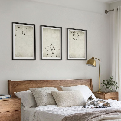 Set of 3 framed wall art pieces Minimalist bird painting