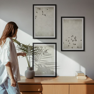 Set of 3 framed wall art pieces Minimalist bird painting