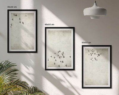 Set of 3 framed wall art pieces Minimalist bird painting