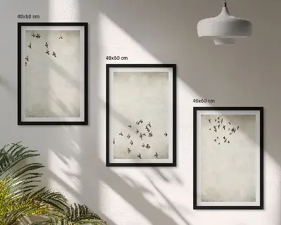 Minimalist bird painting set of 3 framed wall art pieces