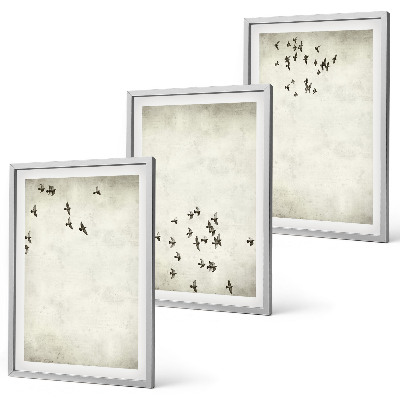 Set of 3 framed wall art pieces Minimalist bird painting