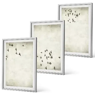 Minimalist bird painting set of 3 framed wall art pieces