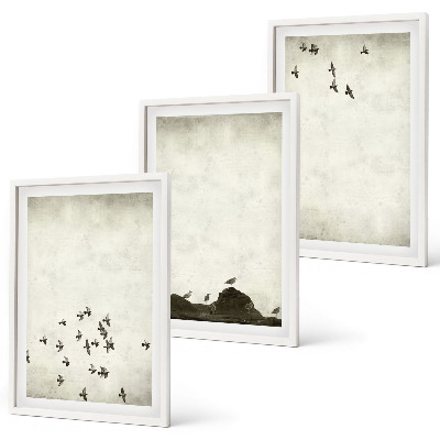 Three-piece wall art piece Birds in flight minimalist style