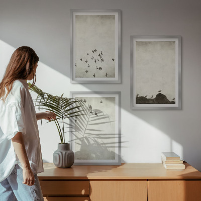 Three-piece wall art piece Birds in flight minimalist style