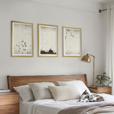 Three-piece wall art piece Birds in flight minimalist style