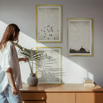 Three-piece wall art piece Birds in flight minimalist style